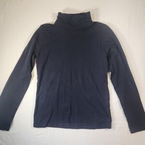 St Johns Bay Classic Turtleneck Navy Blue Long Sleeve Cotton Knit Top Small